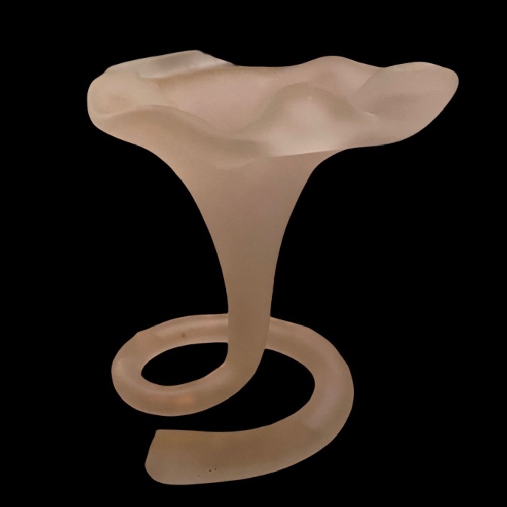 Elegant Handblown Frosted Art Glass Trumpet Bud Vase w/Spiral Stem for Footing.